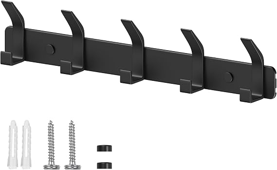 Coat Hooks Rack Wall Mounted with 5 Hooks, Carbon Black