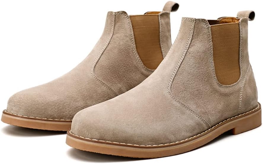 Chelsea Ankle Boots for Men Soft Pig Leather Fashion Casual Zapatos Hombre Tactical Ankle Boots Platform Warm Leather Combat Work Outdoor Boots (7,white,7)