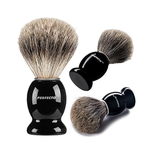 Perfecto 100% Pure Badger Shaving Brush-Black Handle- Engineered for The Best Shave of Your Life. for, Safety Razor, Double Edge Razor, Straight Razor or Shaving Razor, Its The Best Badger Brush.