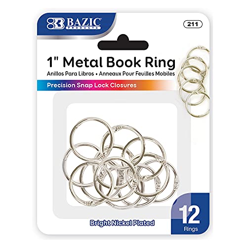 BAZIC Loose Leaf Binder Ring 1, Book Rings Binder Rings, Nickel Plated Steel Metal Ring for Flash Cards, Index Card, Keychain 12Pack, 1-Pack