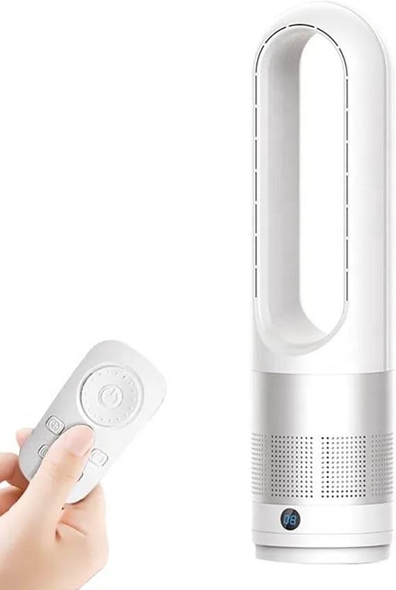 Bladeless Cooling Fan, 18 inch Tower Fan with Remote, 80 Oscillating Pedestal Fan with LED Display, Easy to Clean, Portable Bladeless Fans for Indoor Bedroom Kitchen, Office, Silver