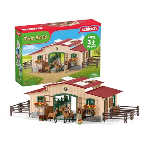 Schleich Farm World, Farm Animals for Boys and Girls Ages 3-8, 48-Piece Playset, Stable with Horses and Accessories