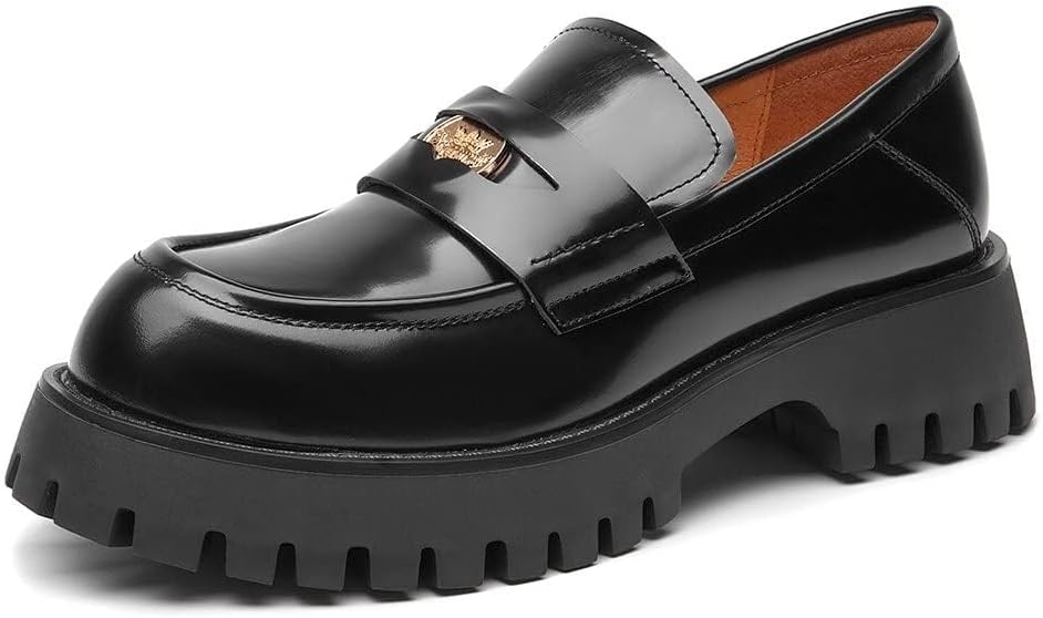 BEAU TODAY Chunky Loafers Women,Patent Leather Platform Loafers for Women,Lug Sole Slip On Penny Shoes,Comfortable Work Office Business Casual Dress Shoes