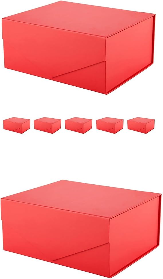 PACKHOME 7 Gift Boxes 9x6.5x3.8 Inches, Rectangle Collapsible Boxes with Magnetic Lids for Gift Packaging (Matte Red, Grain Texture)