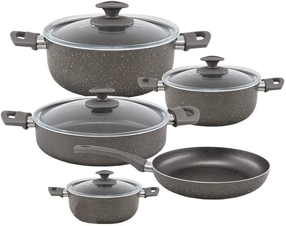 Cookware 9 Piece Black Granite Cookware Frying Pan Set Cookware Set Granite Pots Dark Grey Pot Set Black Cookware Set Variety Pack