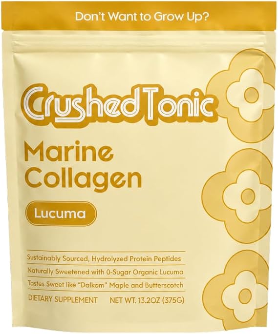 Crushed Tonic Korean Beauty Collagen Powder | Hydrolyzed Marine Collagen Peptides for Skin Glow, Hair & Nails | K-Beauty Drink | Gluten-Free, Halal & Kosher (Lucuma, 1 Month, Pouch)