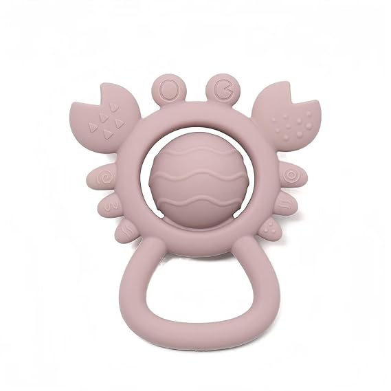 Baby Teething Toys Baby Rattle Toys Silicone Rattles and Teethers for Newborn Soft Infants Toddlers Crab Shake Rattle Chew Toy BPA Free Babies Boy and Girl Gift