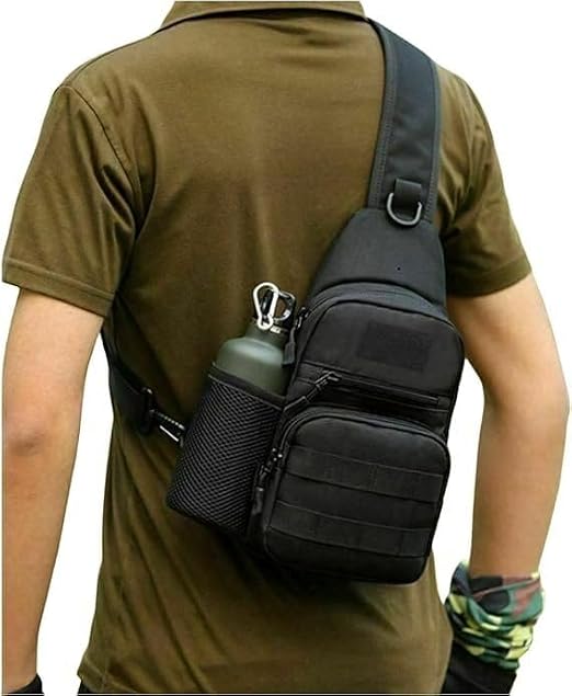 Mens Sling Backpack Molle Tactical Military Outdoor Travel Shoulder Chest Bag with Water Bottle Holder