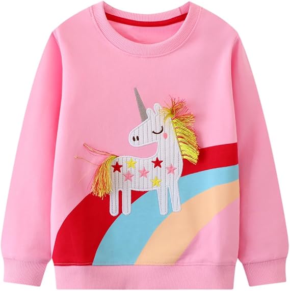 Toddler Girls Sweatshirts Long Sleeve Tops Kids Pullover Dinosaur Unicorn Print Shirt 2-7T