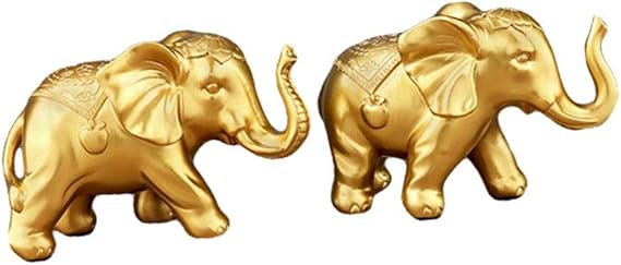 2 Stück Elefant Figuren Skulptur Dekofigur Glücksbringer Dekoration für Wohnzimmer Schlafzimmer Büro (Gold)