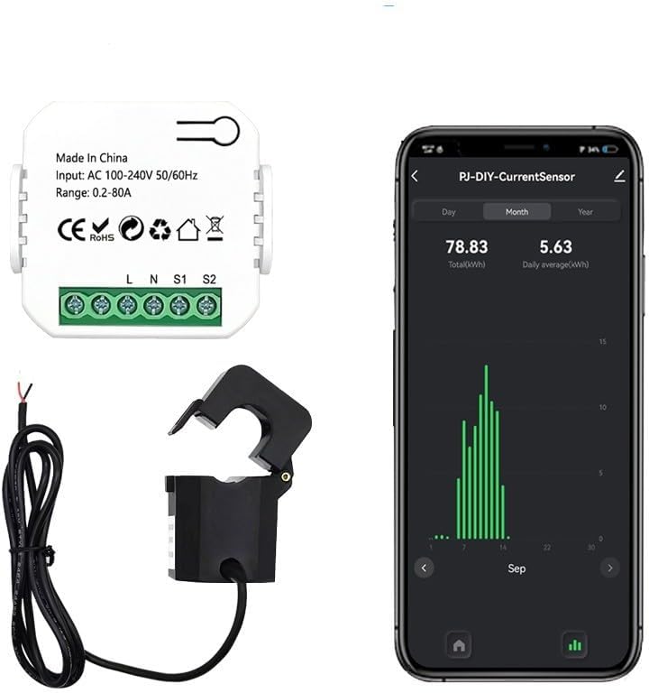 1Pc for Smart Meter for Energy Monitor, for TUYA Smart Life WiFi Energy Meter 80A with Clamp for CT, Real Time Ele for CTricity Monitor Statistics for Home Appliances