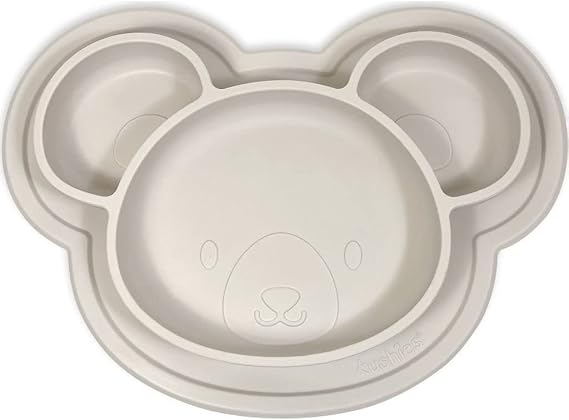 Kushies SiliPlate Non-Flipping Baby Silicone Tableware, Dish, Perfect Adhesion (Bear Beige)