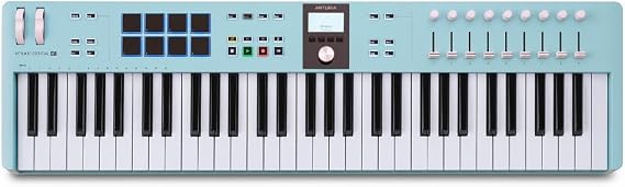 Arturia – Keylab Essential 61 mk3 | Müzik Prodüksiyonu İçin MIDI kontrolcü, Kapsamlı Yazılım Paketi, 61-Tuş, 9 Encoder, 9 Fader, 1 Modülasyon Tekerleği, 1 Pitch Bend Tekerleği, 8 pad - Aquamarin