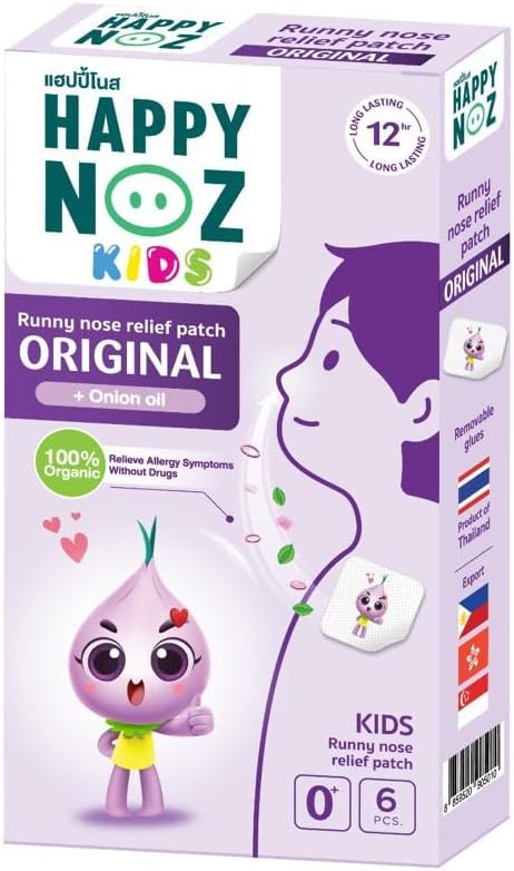 Happy Noz, Organic Onion Patch Kids, Allergy Relief, Congestion Relief, 6 sachets/Box, 12 Hours Duration, Aroma Patch, Nasal Strips and Nose Strips Alternative