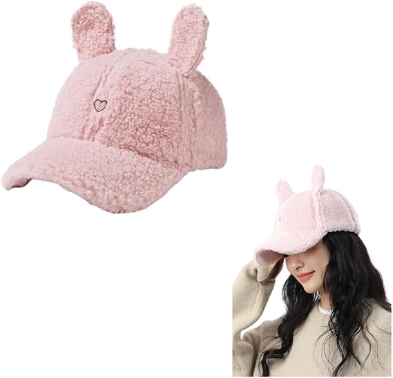Cute Hat for Women Winter Wool Cat Rabbit Ears Soft Beanie Slouchy Baseball Cap Vintage Casual Sports