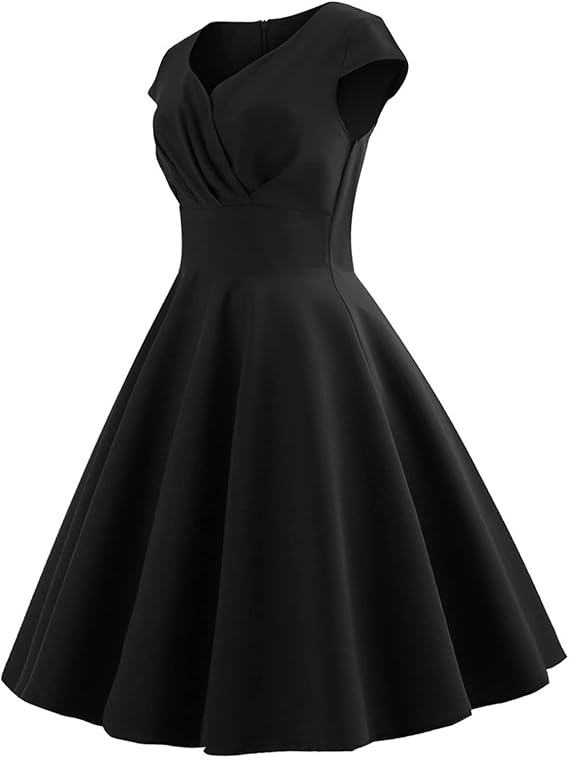 NaRHbrg Women's Retro Cap Sleeve Midi Dress Wrap V Neck Swing Gowns