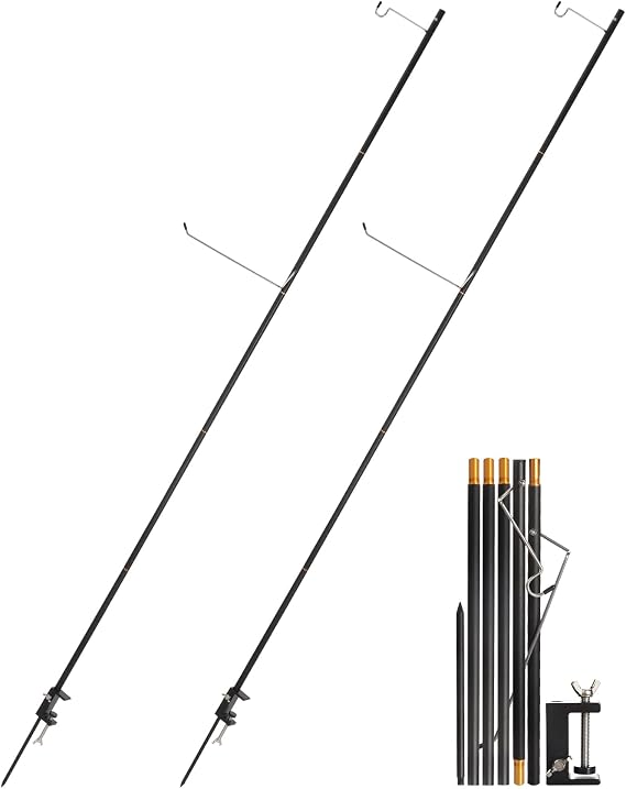 REDCAMP 72in/85in Collapsible Aluminum Alloy Camping Lantern Stand Pole with Hooks and Stakes, Ultralight Portable Foldable Durable Lamp Poles for Camping Tables and Outdoor Fishing, Picnic