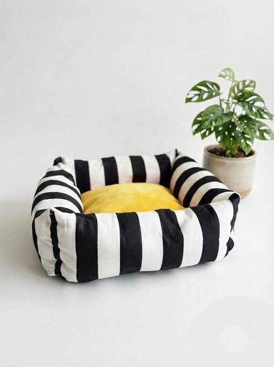 Lüks Kare Zebra Desen Kedi Köpek Yatağı, Sarı