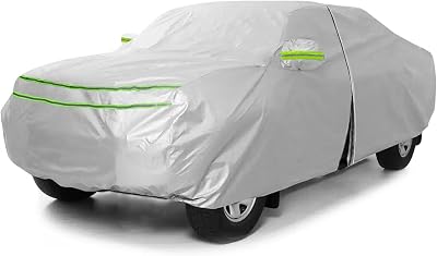 All Weather Universal Car Cover, Waterproof Snow Proof UV Proof Scratch Proof Bird Droppings Proof with Driving Cab Zipper, Fit for Pickup Truck Body Length 180 to 206 - Silvery