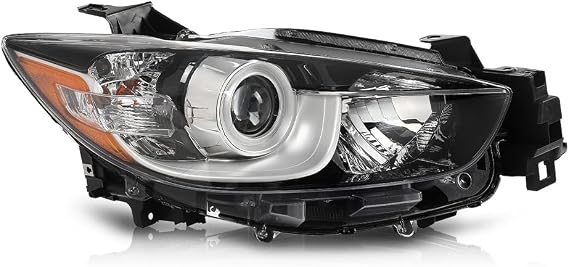 CROSSDESIGN Projector Headlight Right Passenger Side w/o Bulb Compatible with Mazda CX-5 4-Door Sport Utility 2013-2016 Factory Halogen Clear Lens Chrome Houisng Amber Reflector