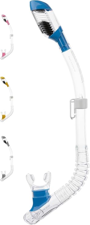 Cressi Youth Dry-Top Snorkel - Splash-Guard and Closing Valve on Top, Silicone Mouthpiece, Quick-Release Keeper - Designed in Italy