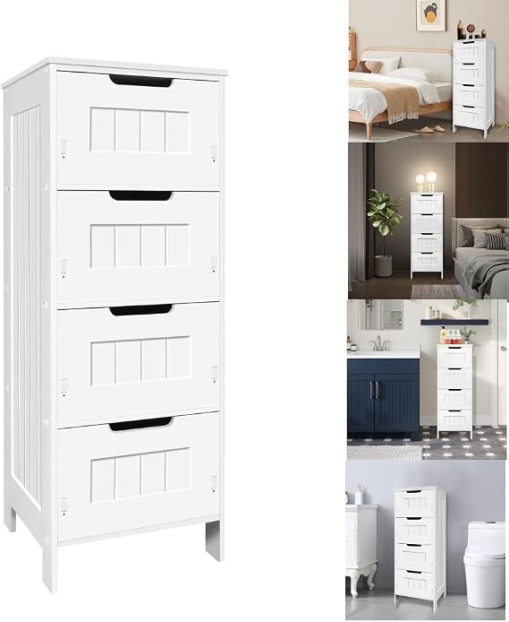 4-Drawer Waterproof Bathroom Cabinets, Floor Cabinet Organizer Free Standing Storage Cabinet for Living Room,Bedroom,Kitchen,Hallway