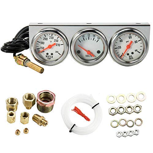 2 Inch 52mm Oil Temp Oil Pressure Volts Triple Gauge 3in1 Kit White