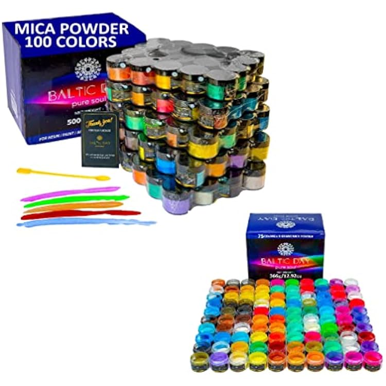 Baltic Day Mica Powder - 75 Mica Powder Including Chameleon Pigments  100 Natural Mica Powders - Pigments for Epoxy Resin, Soap, Candle Making