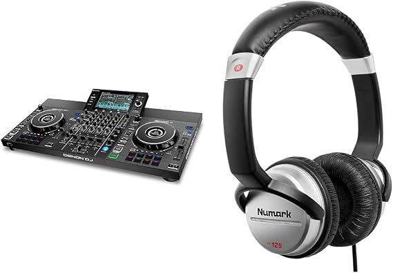 Denon DJ SC LIVE 4 - Standalone DJ Controller, 4-Channel Mixer, Amazon Music Unlimited Streaming & Numark HF125 - Ultra-Portable Professional DJ Headphones with 6 ft Cable, 40 mm Drivers