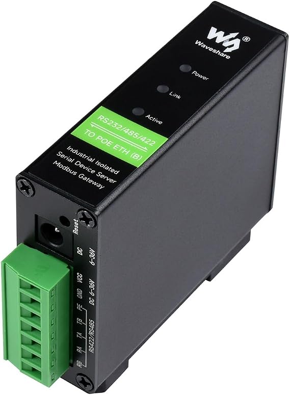 Waveshare RS232/485/422 to RJ45 Ethernet Module, TCP/IP to Serial, with POE Function, Bi-Directional Transparent Transmission, Suitable for Data Acquisition, Intelligent Instrument Monitoring, etc