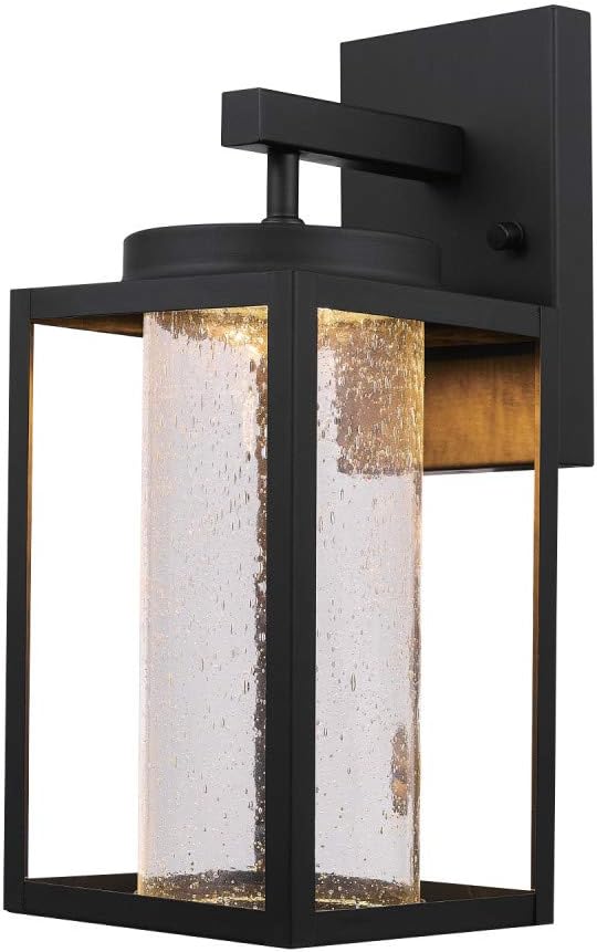 Globe Electric 44359 Capulet LED Integrated Outdoor Indoor Wall Sconce, Black, Clear Bubble Glass Center Column, Dimmable, 12W, 1150 Lumens