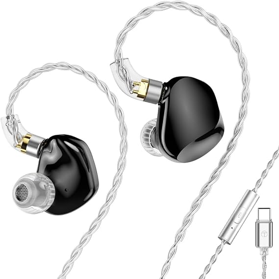 Sabaj TRN VX Pro+ 1DD+8BA Flagship HiFi Earphones with Microphone, 2Pin-Detachable Cable & High-Resolution Audio (Type-C/Pearl Black)