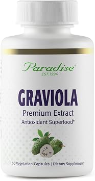 Paradise Herbs Graviola, Graviola Leaf Extract, Soursop Antioxidant Superfood, Whole Spectrum Extract, Ultra Pure, Vegan, Non-GMO, Gluten Free, 60 Count Vegetarian Capsules