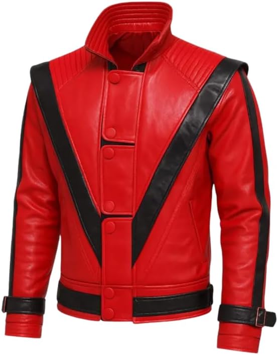 Mens MJJ B3at-It Red Leather Zipper Jacket | Thriller Jacket for Adult Costume for Halloween
