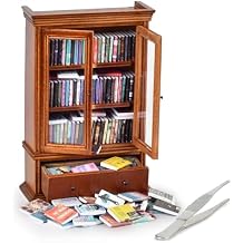 Anxiety Bookshelf, Miniature Bookshelf with 100+ Unique Miniature Books, Stress Relief Gift for Book Lovers, Walnut Wood, Modern Style, 3.5" x 1.5" x 6.3"