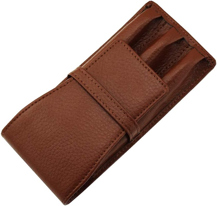 Coffee Leather Fountain Pen Case Pouch 3 Separate Slot Pen Organizer Carrying Holder