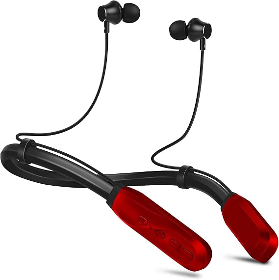 Muitune Bluetooth Earbuds 120 Hours Extra Long Playback with Microphone Headset, i35 Balanced Armature Drivers Stereo in Ear Wireless Headphones, Waterproof Workout Neckband Headphones (Red)