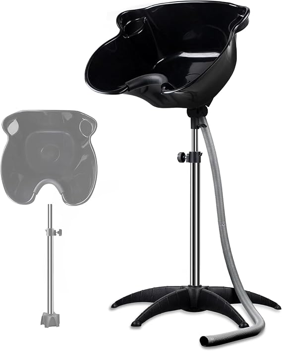 Portable Shampoo Bowl,Shampoo Basin Salon Sink Hair,Height & Angle Adjustable Hair Washing Bowl with Drain Hose,Black