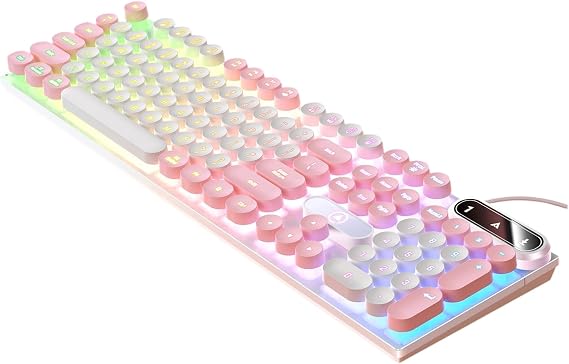 Gaming Keyboard Wired E-Sports Key Board RGB Backlit Computer Keyboard Round Key for Desktop Laptop PC Mac Game Typing