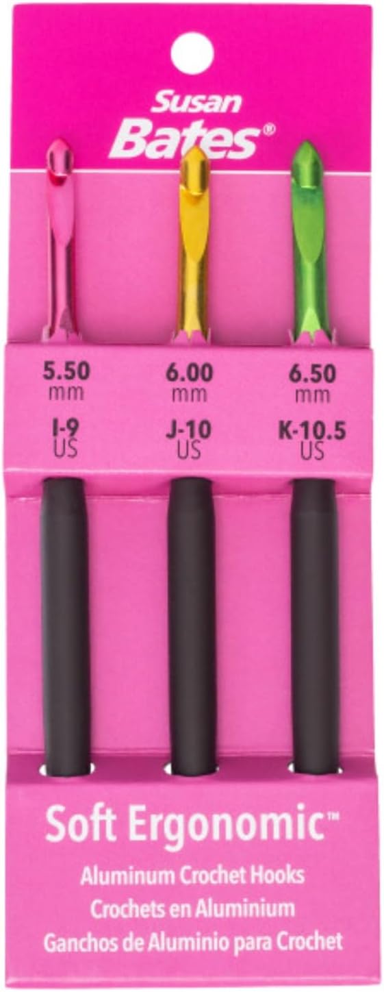 Susan Bates Crochet Hook Set SZ I9-K105, Sizes I95.5mm, J106mm, and K10.56.5mm