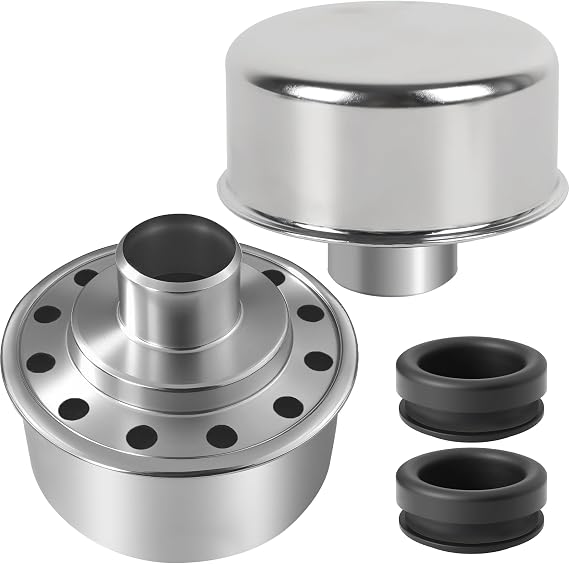 (2-Pack) Calvana Round Push-In Breather with 1 Tube for 1-1/4" Hole in Valve Cover, Includes Grommet, Compatible with Spectre 4276, Fits SBC, BBC, SBF, 327, 350, 302, 454, and 502