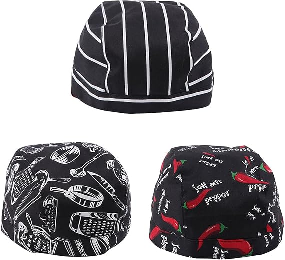 Pack Chef Hats & Head Scarves for Men & Women - Professional Adjustable Skull Caps, Bandana Scarves & Turban Covers for Cooking, Kitchen Catering - Breathable Hair Cover(Same gender design)