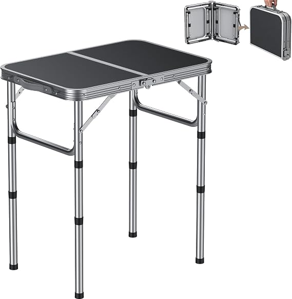 HOMGEN Portable Small Folding Table-Ease of Assembly-3 Heights Adjustable 30/20/10 Inch-23'' L x 16'' W Desktop Size-Stable Camp Table Foldable-Durable Load-Bearing Up to 66lbs-for RV/Camping/Picnic