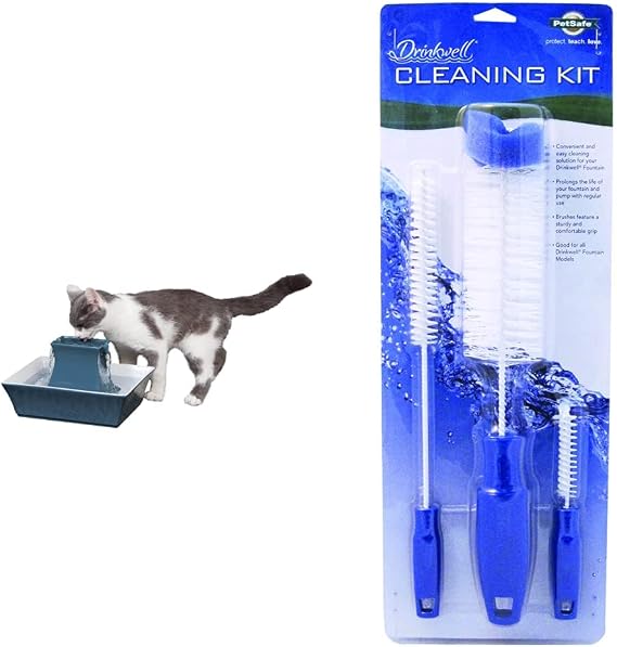 PetSafe Drinkwell Pagoda Pet Fountain and Cleaning Kit - 70 oz Ceramic Elevated Cat and Dog Water Fountain with Filters and Fountain Cleaning Brushes