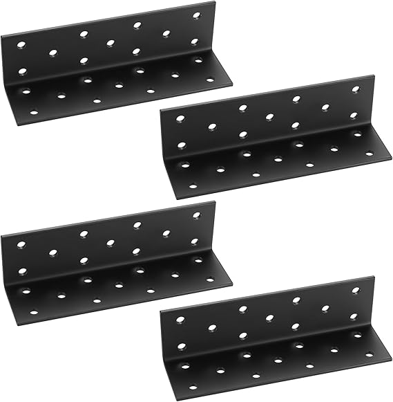 4 Pcs Angle Corner Brackets for Raised Garden Bed, Black Metal L Brackets for Gardens, Fixing Repairing Jointing Furniture Shelves Cabinets,