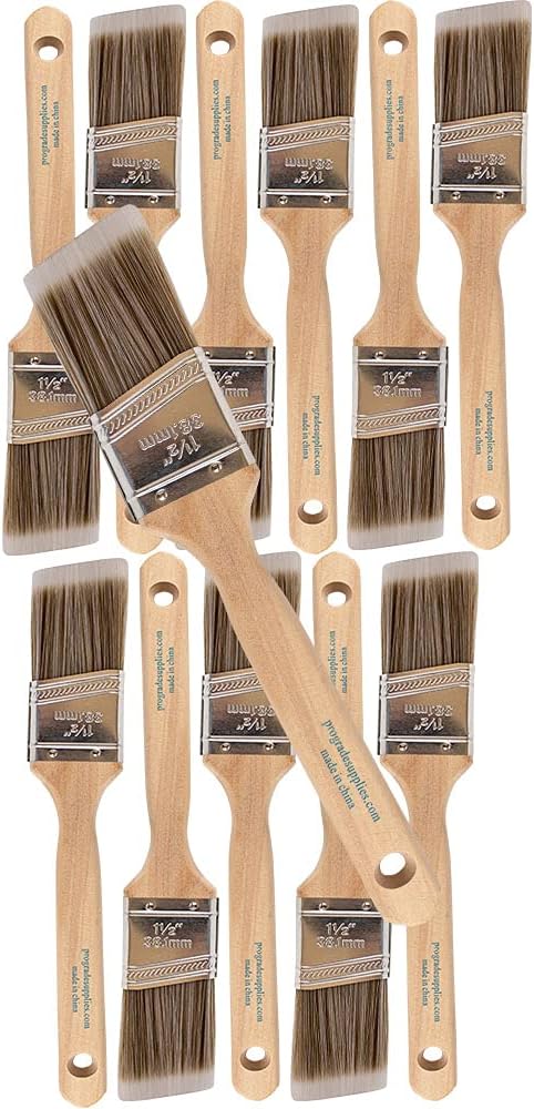 Pro Grade Paint Brushes, 1.5 Inch Angle Paint Brush, Walls & Trim, 12 Pack | Sash, cut-in & detail work | Furniture, cabinets & doors | Interior & exterior | Latex, oil & stain | Medium stiff bristles