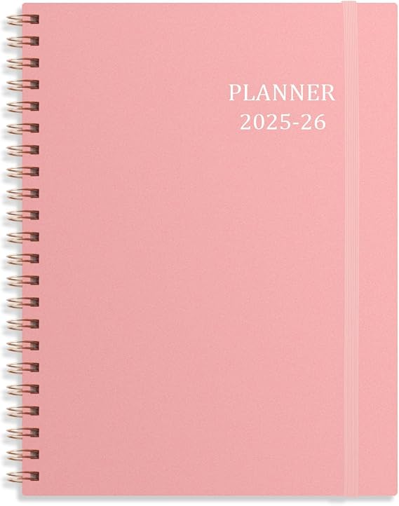 Tiankool Planner 2026, Jan 2026 - Dec 2026 Weekly Monthly Planner with 12 Monthly Tabs and Elastic Closure, Inner Pocket, Round Corner,5.8" x 8.25"- Pink
