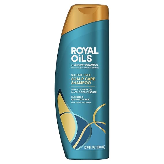 Head & Shoulders Anti-Dandruff Shampoo, Royal Oils Moisturizing Shampoo, 1% Pyrithione Zinc, Curly & Coily Hair, Coconut, Apple Cider Vinegar, Sulfate-Free, 12.8 fl oz