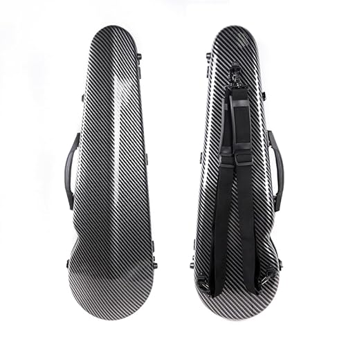 Violin Case 44 Full Size Carbon Fiber Strong light Hard Shell Case with Back Strap & 2 Bow holder & accessory pocket Violin Box ca. 1.7kg Black
