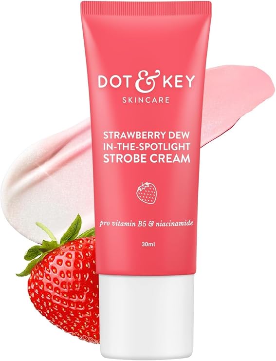 MENT Dot- & Key- Strawberry Dew Strobe Cream for Face | Skin Radiance Cream | Moisturizer & Highlighter for Face | for Dewy Glazed Instant Glow | Boosts Hydration| for Women & Men | 30ml